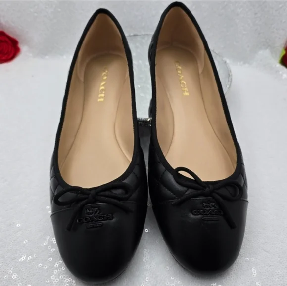Coach Allyson Quilted Ballet Flats Classic Black Leather Women"s 10 - Picture 6 of 16
